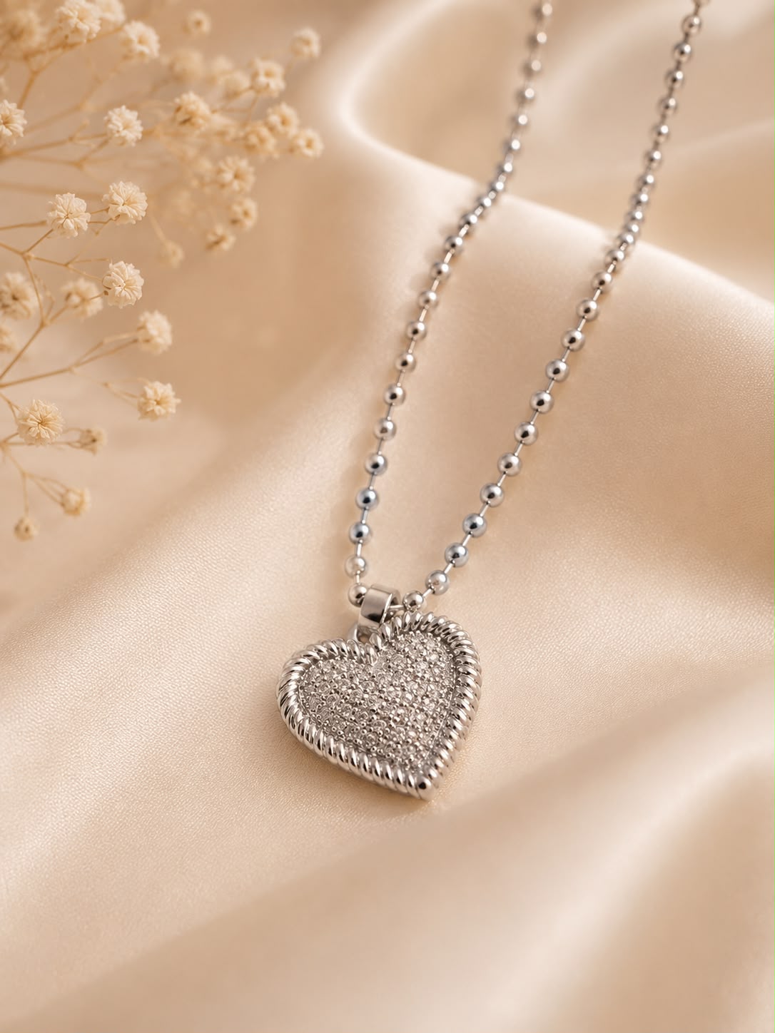 COLLAR CORAZÓN CHUNKY PLATEADO